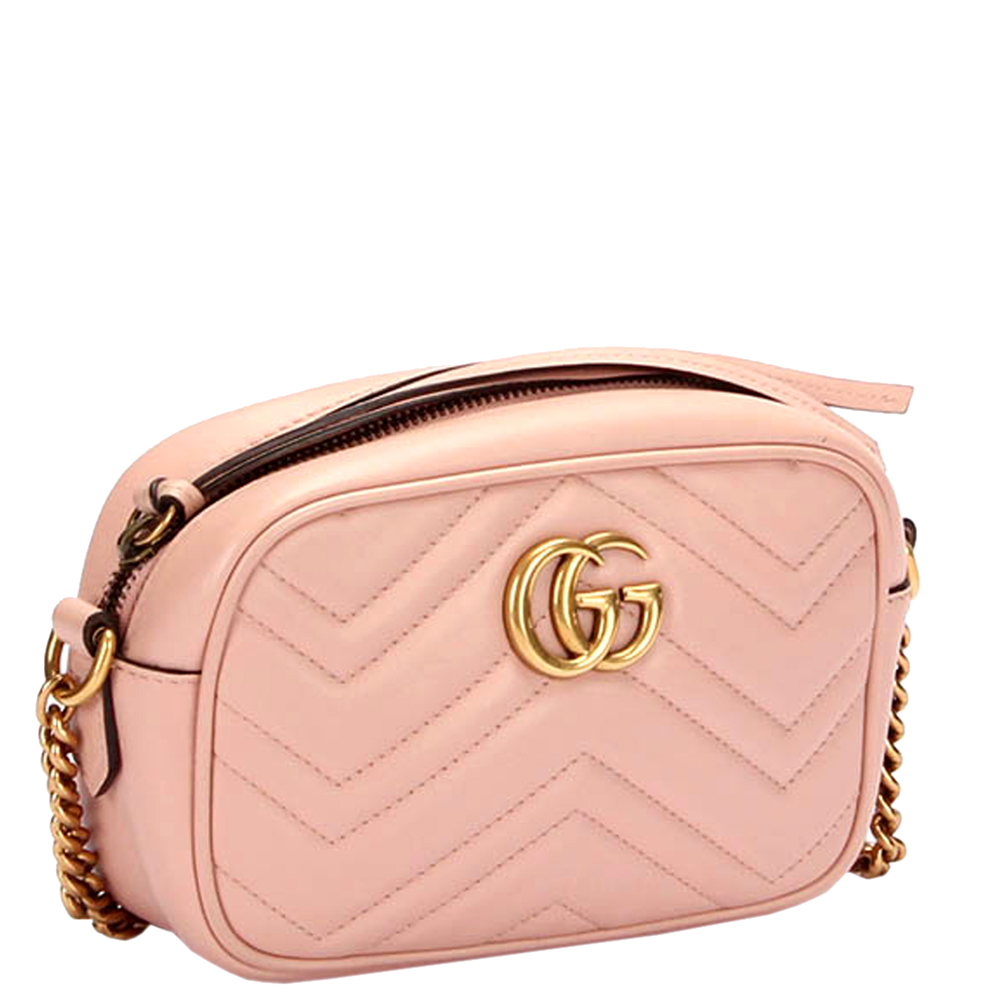 

Gucci Pink Leather GG Marmont Mini Crossbody Bag
