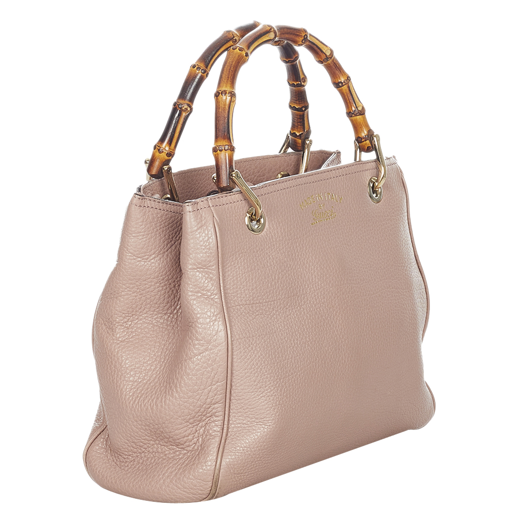 

Gucci Pink/Rose Leather Bamboo Shopper Tote Bag