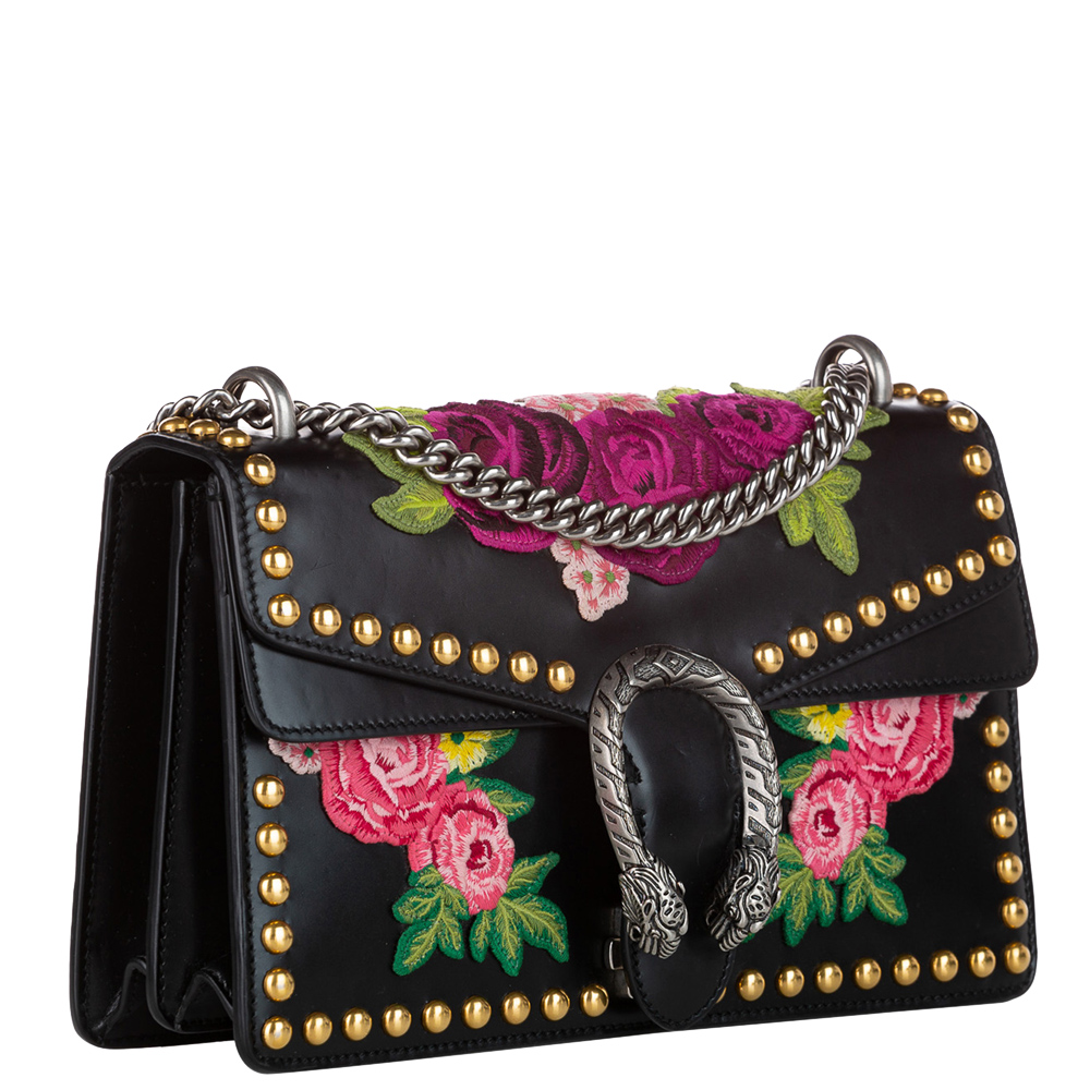 

Gucci Black Embroidered Studded Leather Dionysus Shoulder Bag