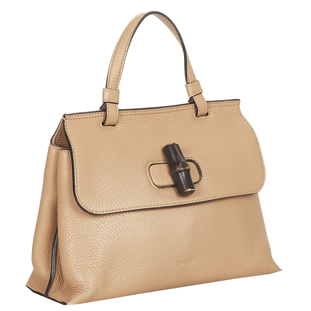 

Gucci Beige Leather Bamboo Daily Satchel Bag