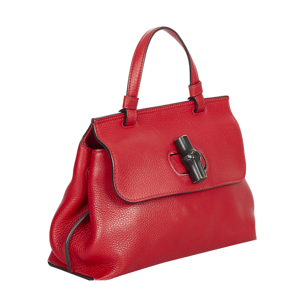 

Gucci Red Leather Bamboo Daily Satchel Bag