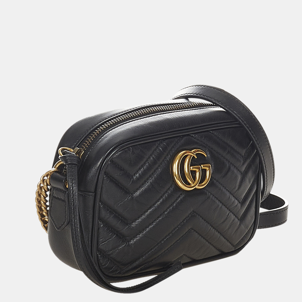 

Gucci Black Leather GG Marmont Crossbody Bag
