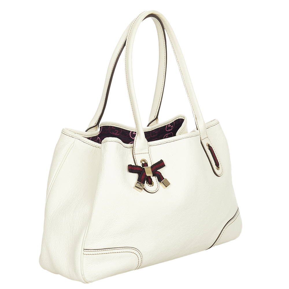 

Gucci White Calf Leather Princy Tote Bag