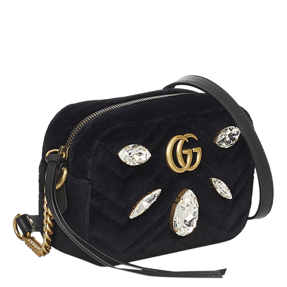 

GG Marmont Velvet Crossbody Bag, Black