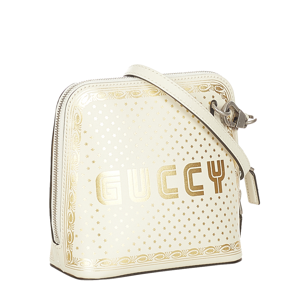 

Gucci White Leather Mini Guccy Sega Crossbody Bag, Gold