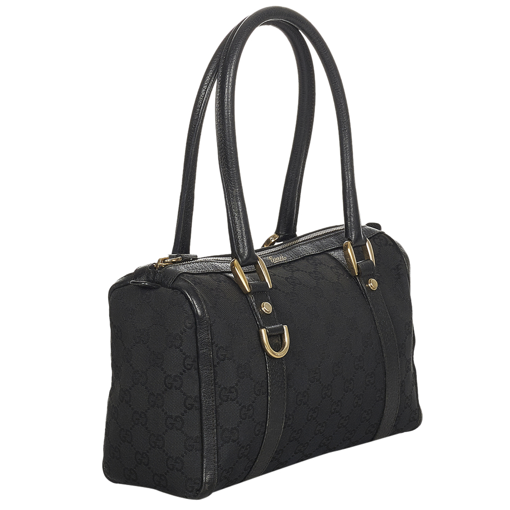 

Gucci Black GG Canvas Fabric Abbey Top Handle Bag