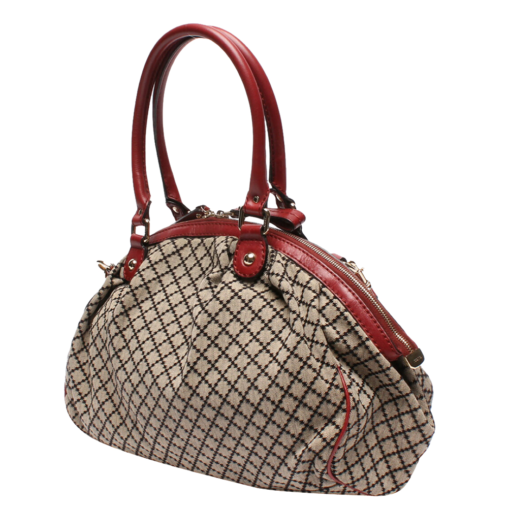 

Gucci Red GG Canvas Sukey Satchel Bag