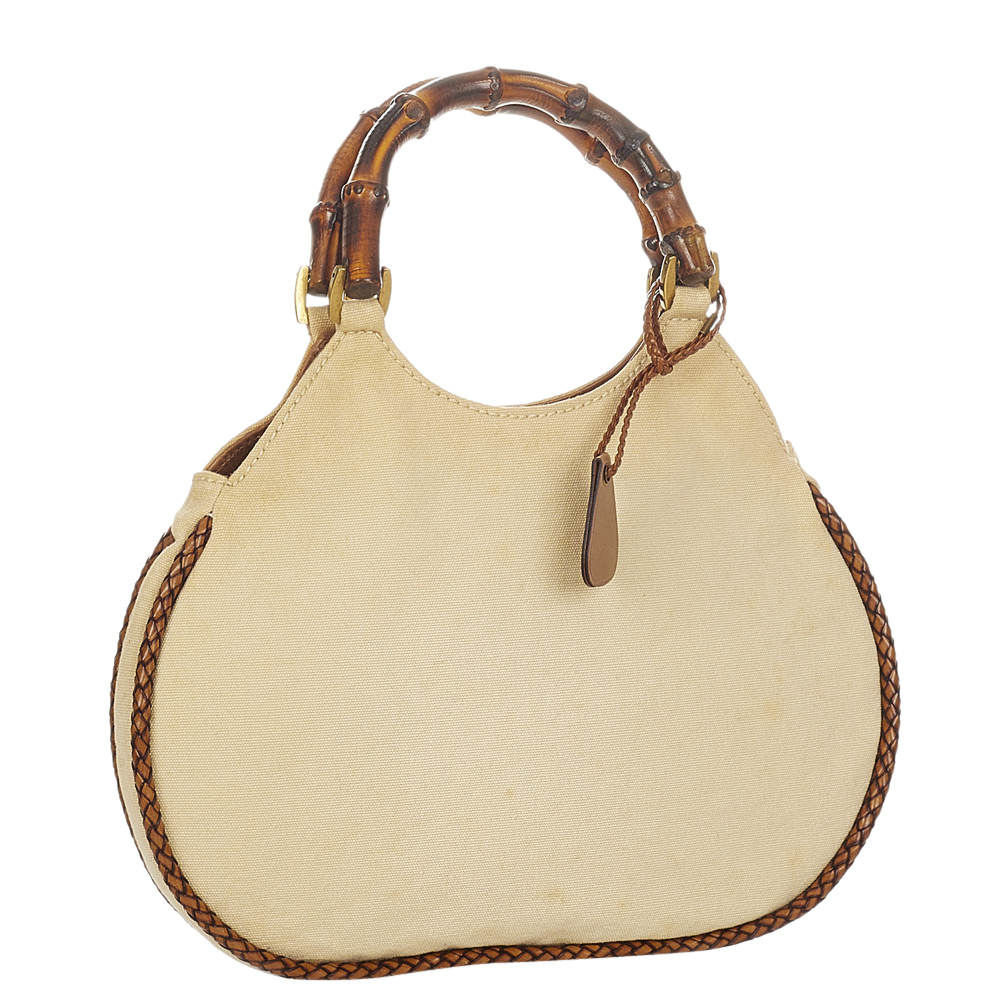 

Gucci Brown/Beige GG Canvas Bamboo Top Handle Bag