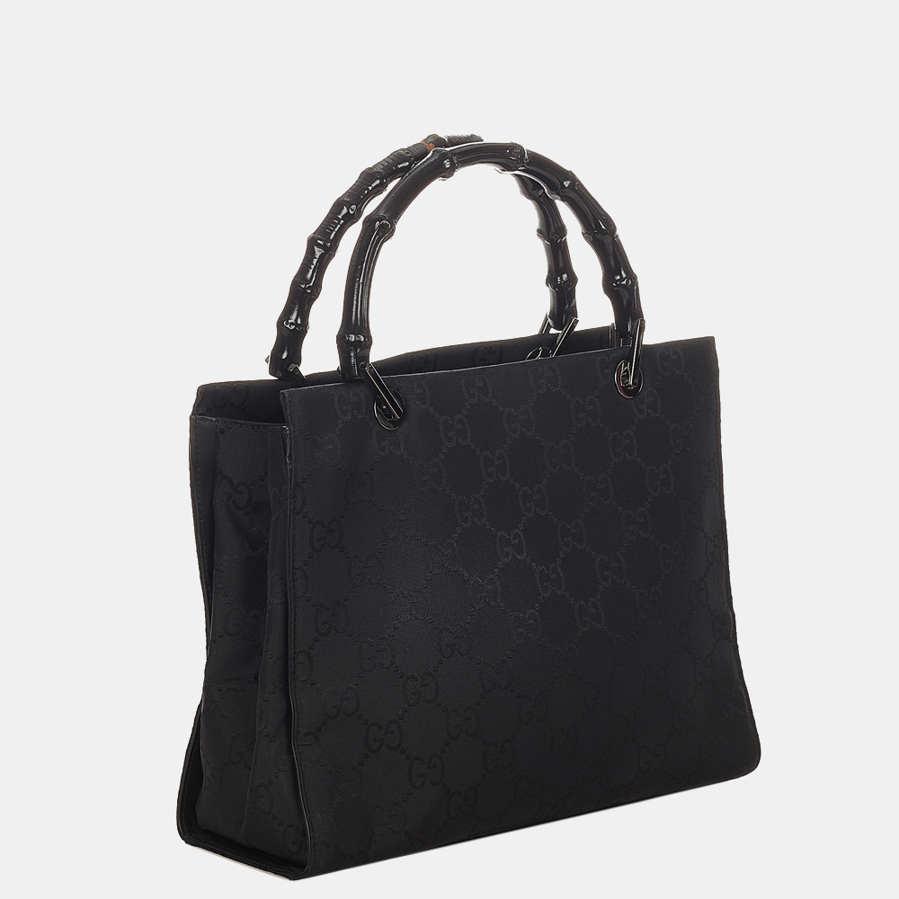 

Gucci Black Bamboo GG Canvas Handbag