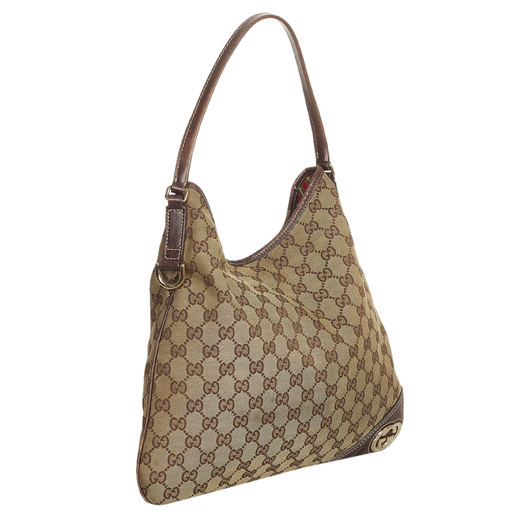 

Gucci Brown/Beige GG Canvas Leather Britt Shoulder Bag