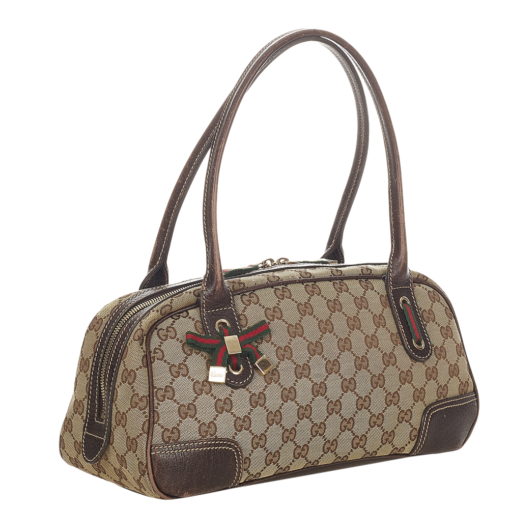 

Gucci Brown/Beige GG Canvas Leather Princy Satchel Bag