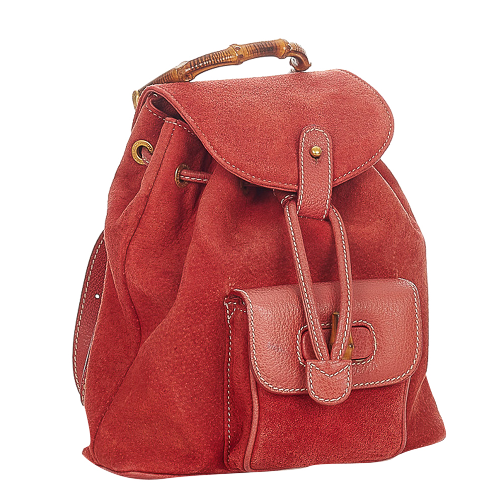 

Gucci Red Suede Bamboo Suede Backpack