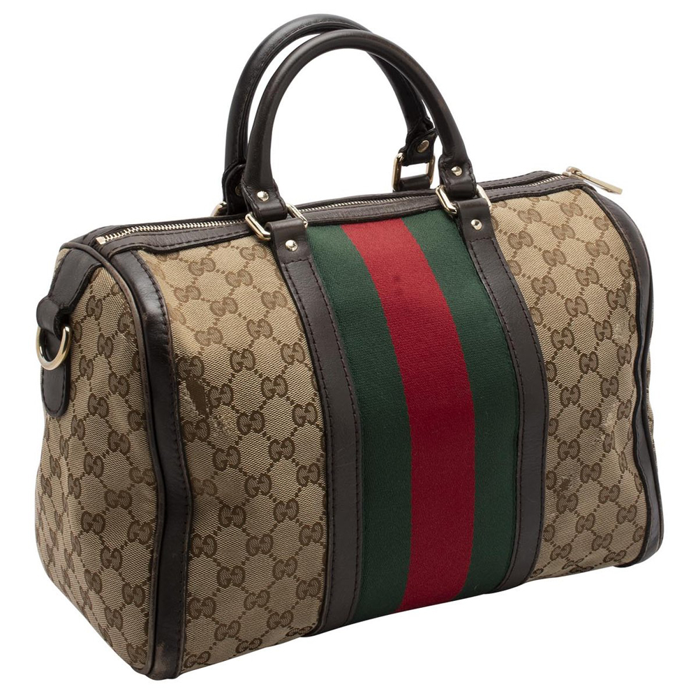 

Gucci Beige/Brown GG Canvas Leather Medium Vintage Web Boston Bag