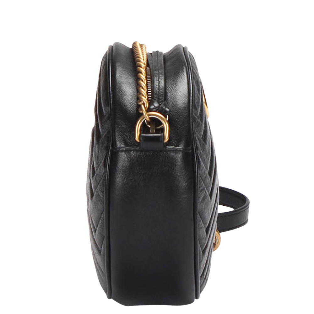 

Gucci Black Leather GG Marmont Round Mini Crossbody Bag