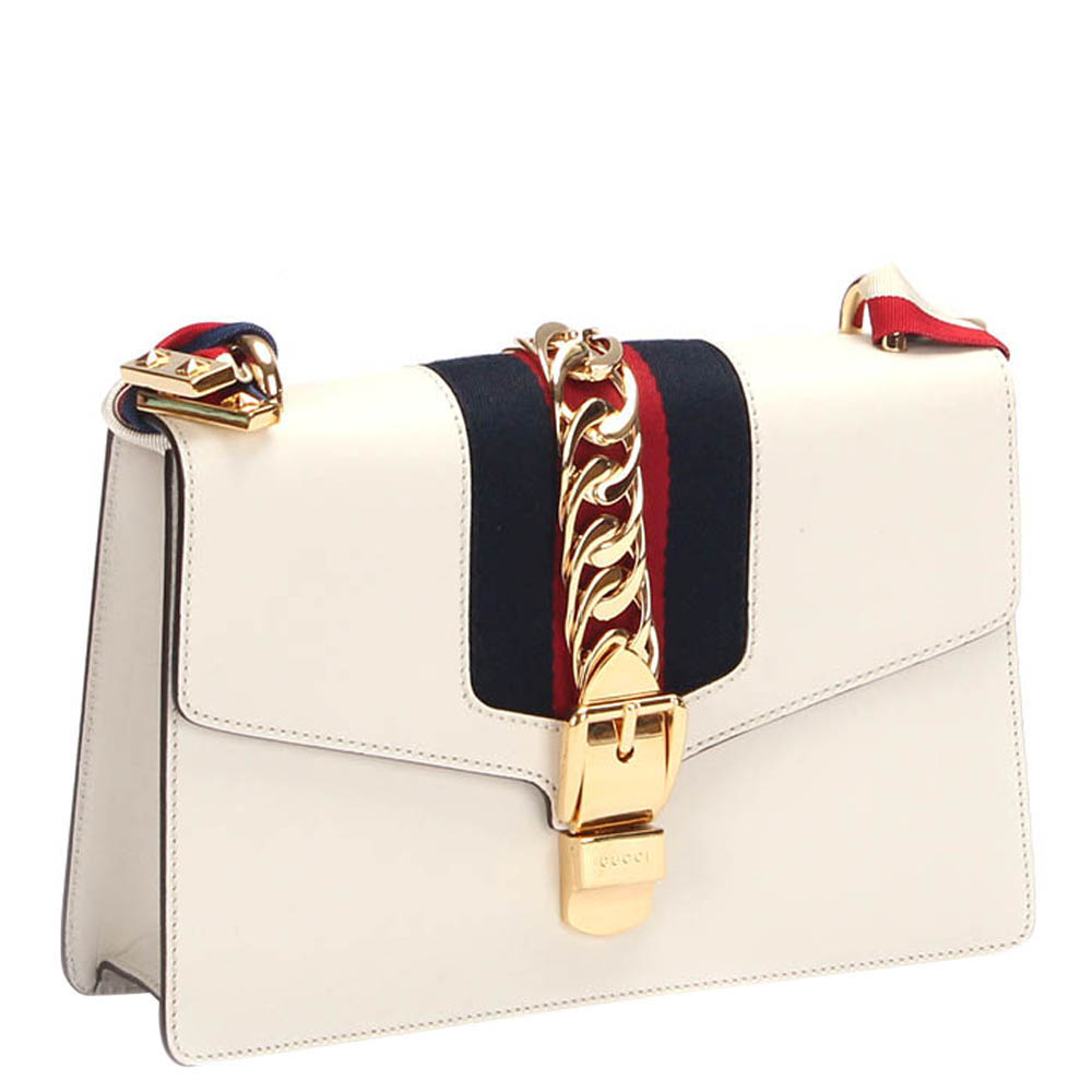 

Gucci White Leather Sylvie  Shoulder Bag