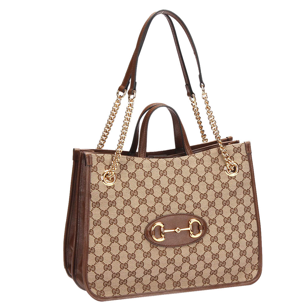 

Gucci Brown 1955 GG Canvas Horsebit Medium Tote Bag