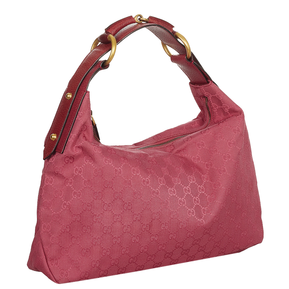 

Gucci Pink Canvas Horsebit Hobo Bag