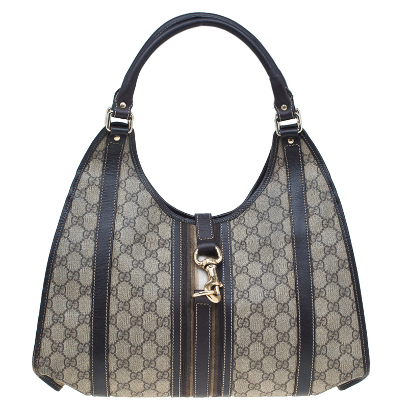 Gucci Beige / Ebony GG Supreme Canvas Vintage Web Jackie O Hobo