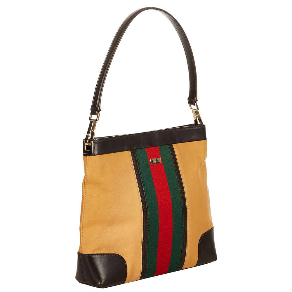 

Gucci Brown Canvas Fabric Vintage Web Shoulder Bag, Multicolor