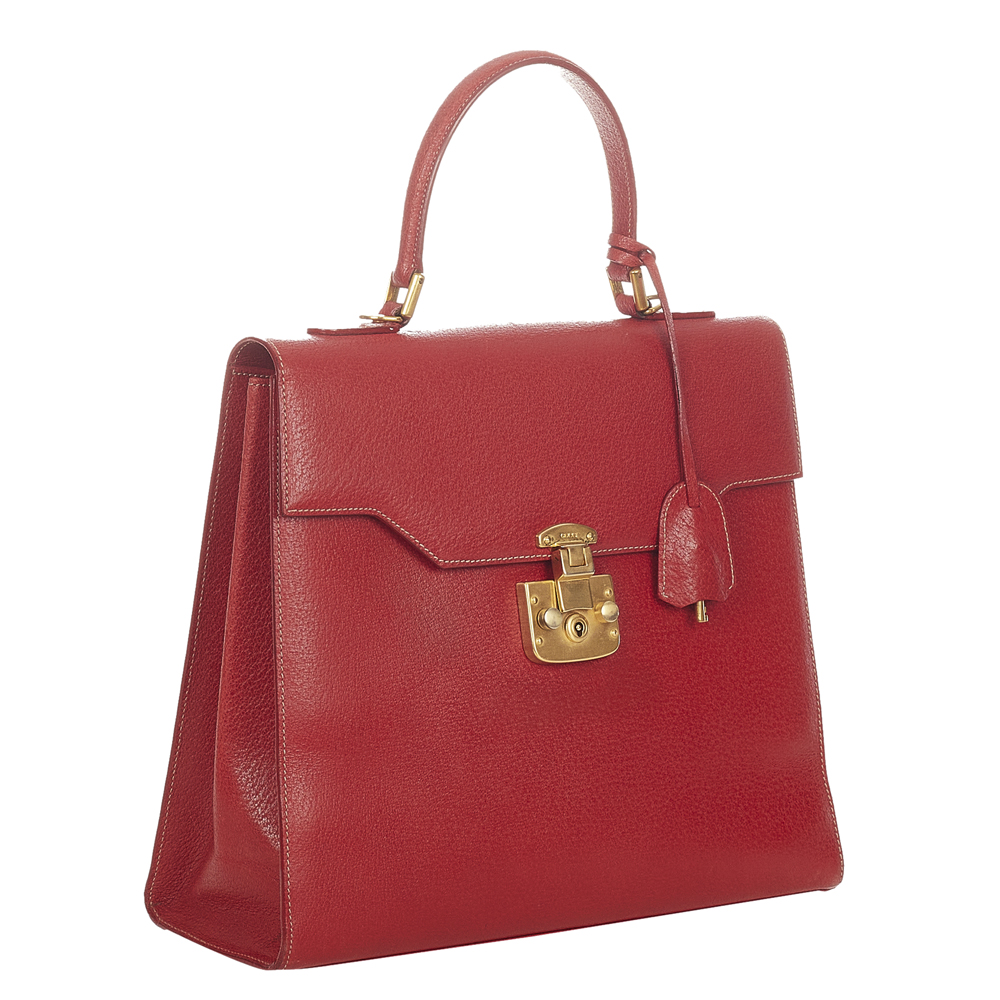 

Gucci Red Leather Vintage Lady Lock Top Handle Bag