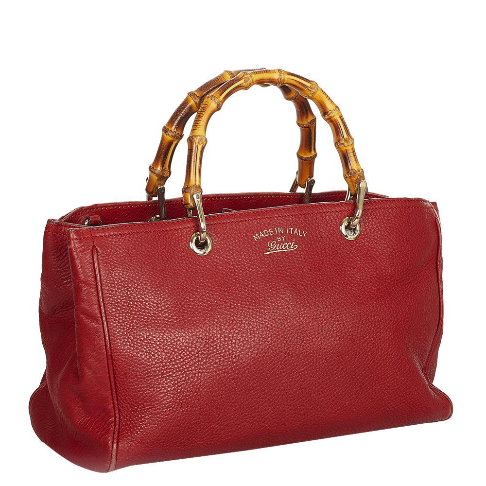 

Gucci Red Leather Bamboo Shopper Tote Bag
