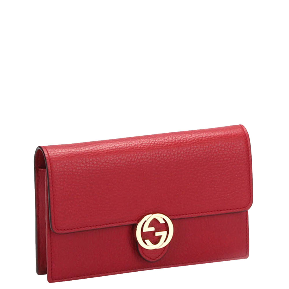 

Gucci Red Calfskin Leather Interlocking G Chain Wallet