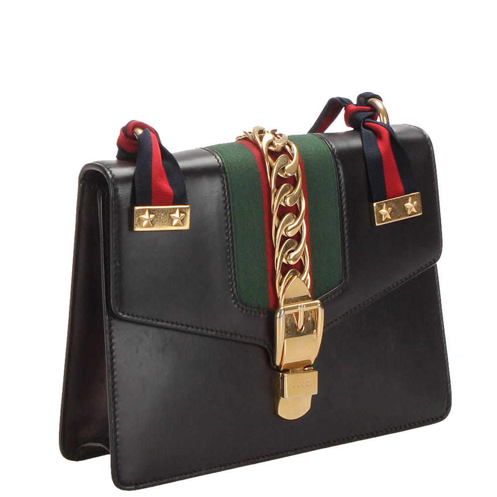 

Gucci Black Leather Web Sylvie Small Shoulder Bag