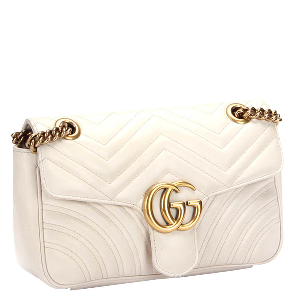 

Gucci White Calfskin Leather GG Marmont Small Shoulder Bag