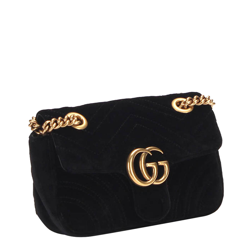 

Gucci Black Velvet GG Marmont Mini Shoulder Bag