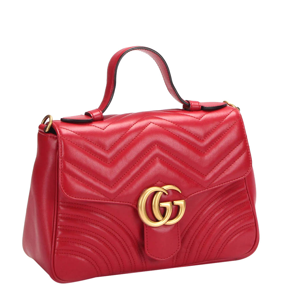 

Gucci Red Calfskin Leather GG Marmont Small Top Handle Bag