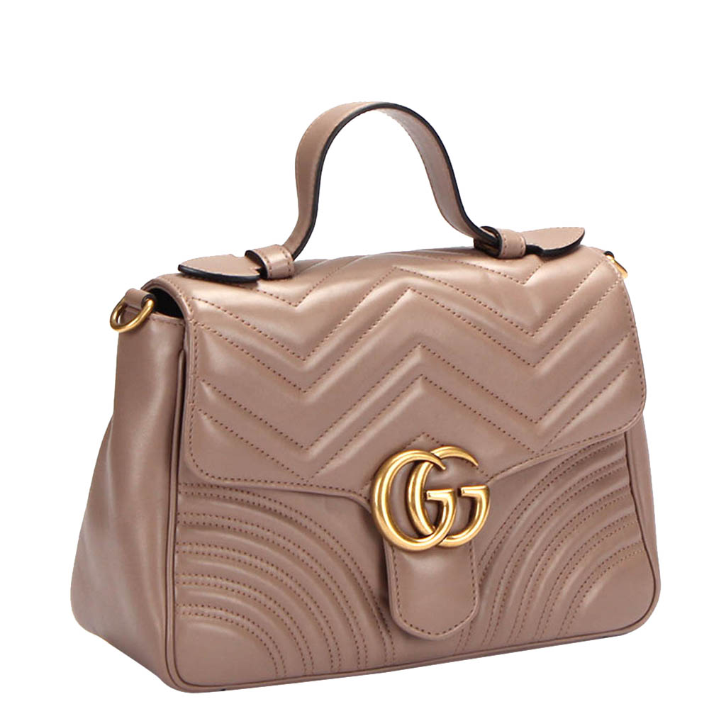 

Gucci Brown Calfskin Leather GG Marmont Small Top Handle Bag