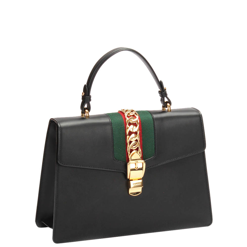 

Gucci Black Calfskin Leather  Sylvie Top Handle Bag