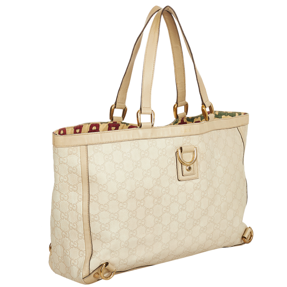 

Gucci White Calf Leather Abbey D-Ring Tote Bag