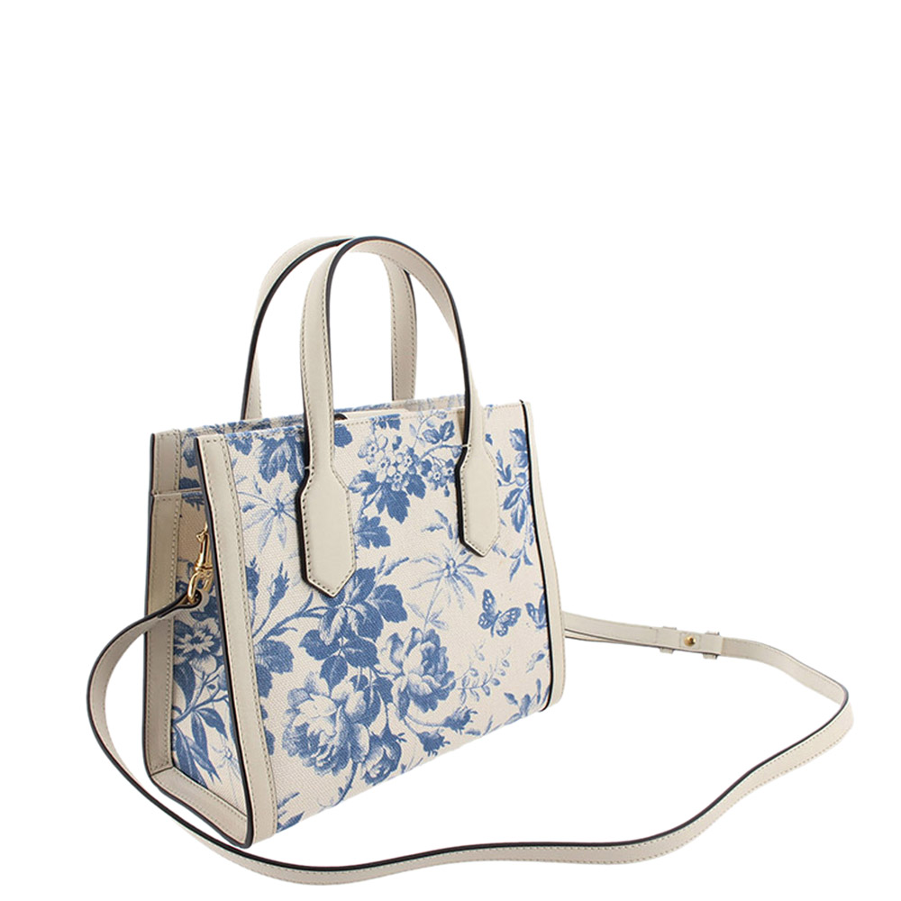 

Gucci Blue/White Canvas Leather Herbarium Satchel Bag