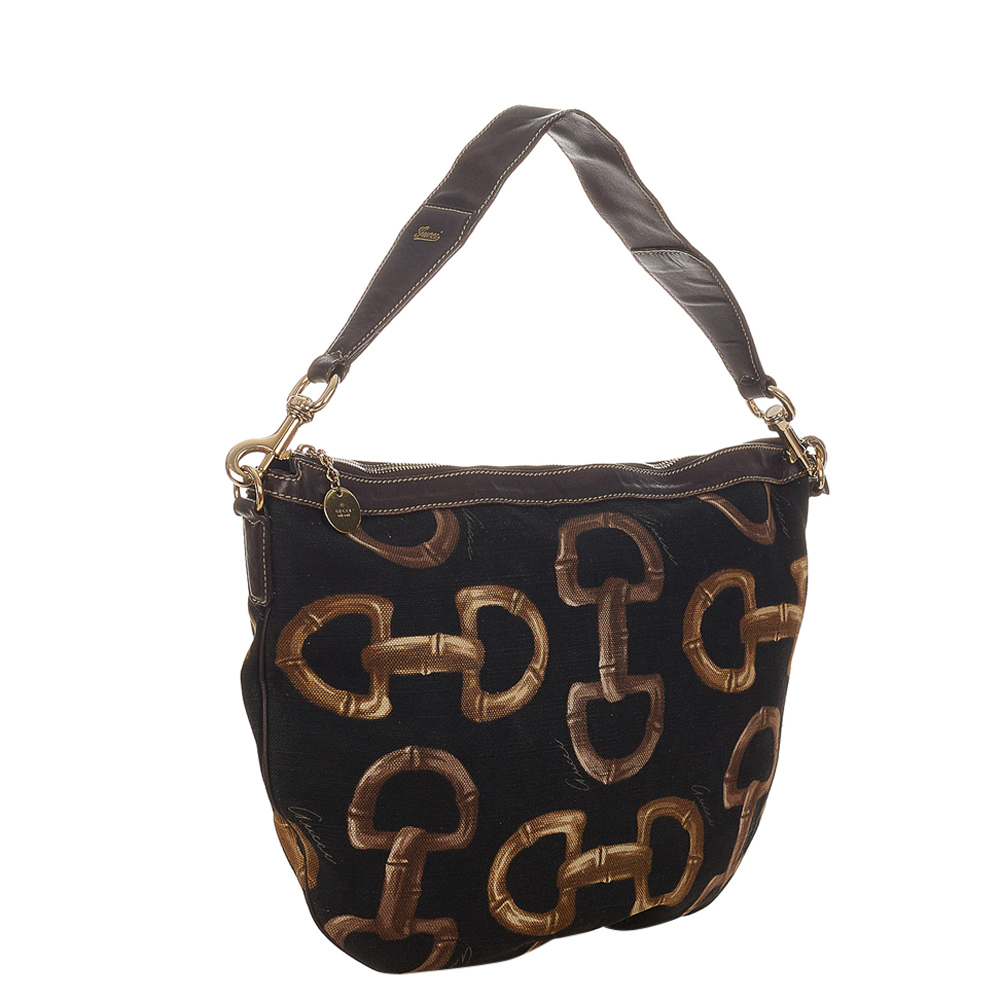 

Gucci Black Canvas Fabric Horsebit Hobo Bag