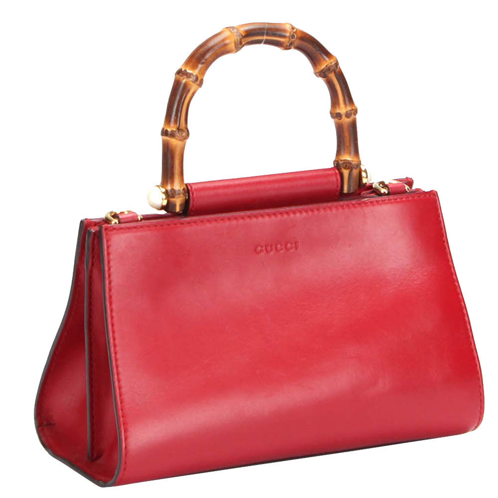 

Gucci Red Bamboo Leather Nymphaea Mini Top Handle Bag