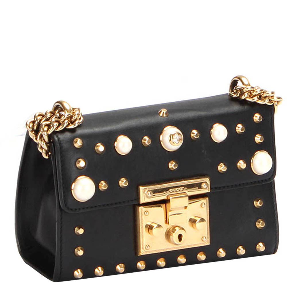 

Gucci Black Studded Leather Padlock  Crossbody Bag