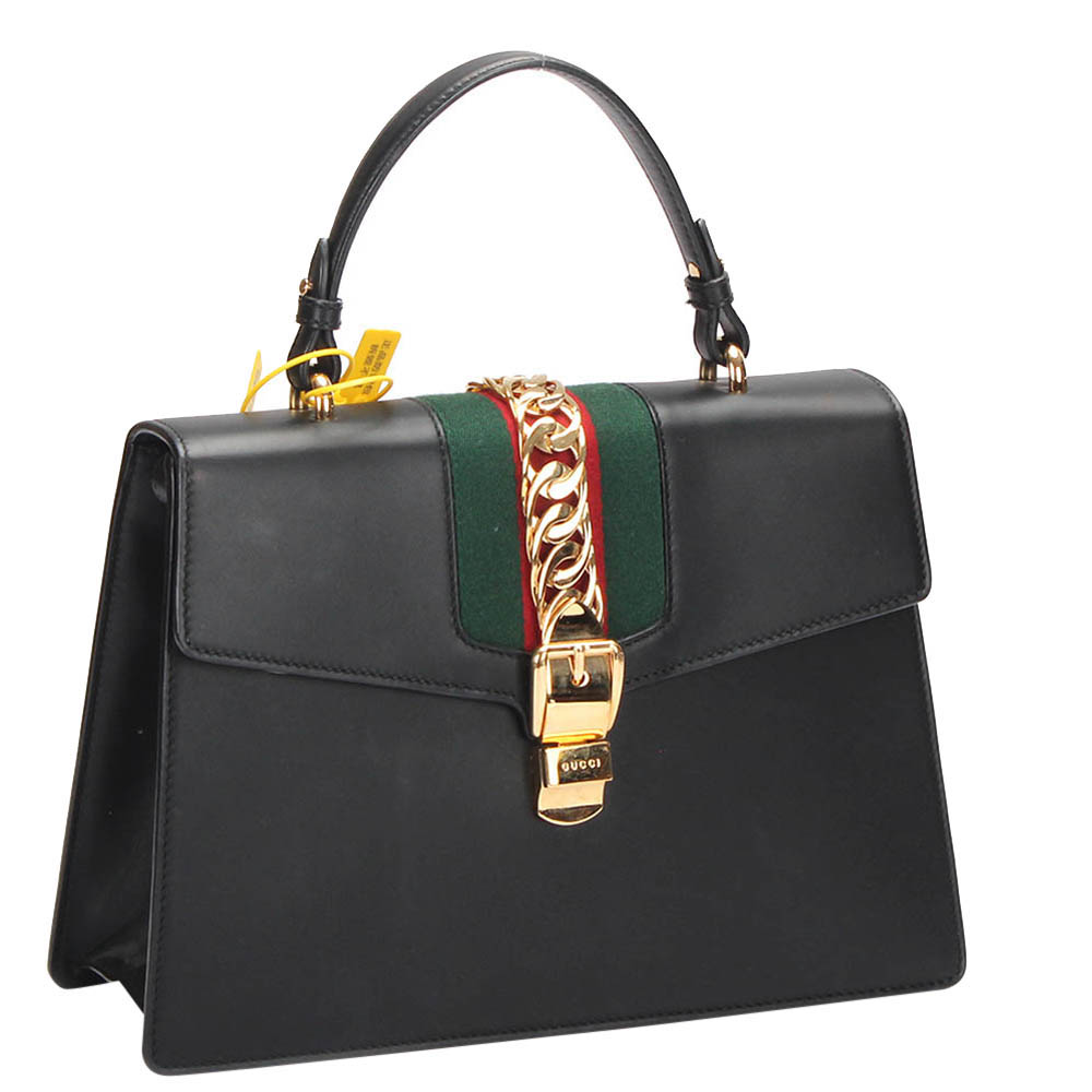 

Gucci Black Leather Sylvie  Top Handle Bag