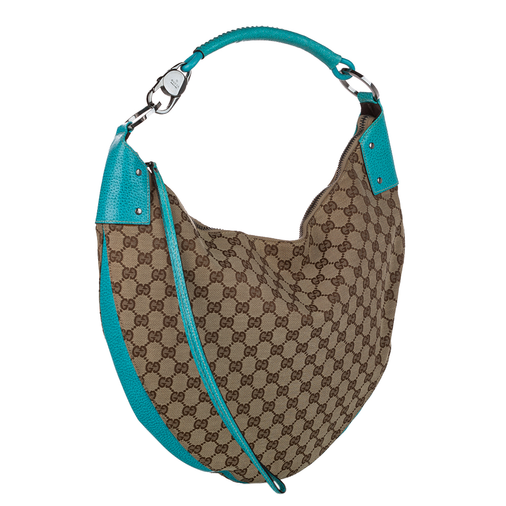 

Gucci Brown/Blue GG Canvas Half Moon Hobo Bag