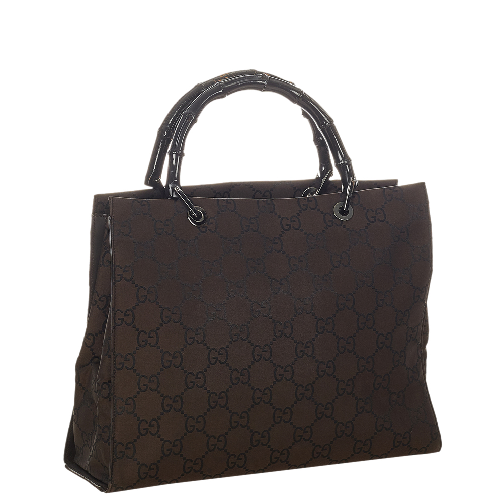 

Gucci Brown/Dark Brown GG Canvas Bamboo Tote Bag