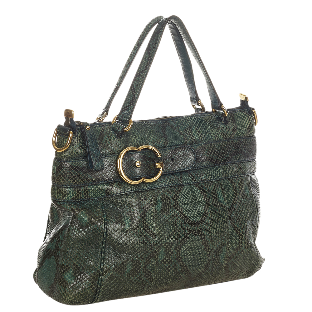 

Gucci Green Python Print Leather Ride Tote Bag