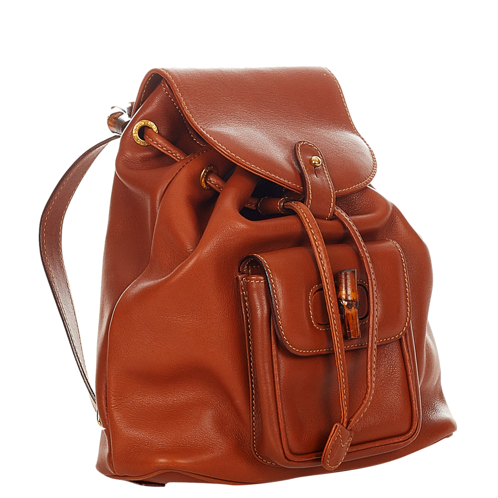

Gucci Brown Bamboo Drawstring Leather Backpack