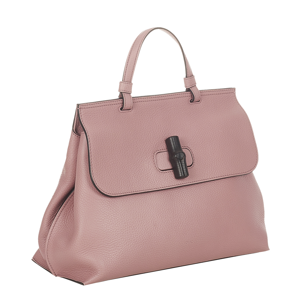 

Gucci Pink Leather Bamboo Daily Satchel Bag