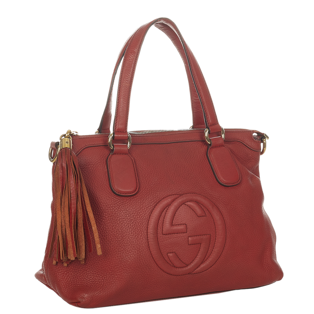 

Gucci Red Leather Soho Cellarius Tote Bag