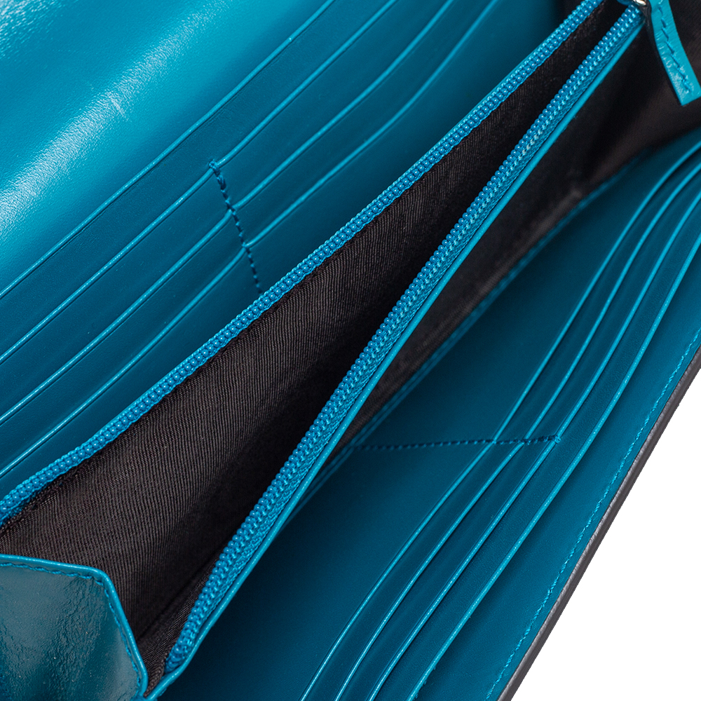 

Gucci Blue Turquoise Diamante Leather Flap Continental Wallet