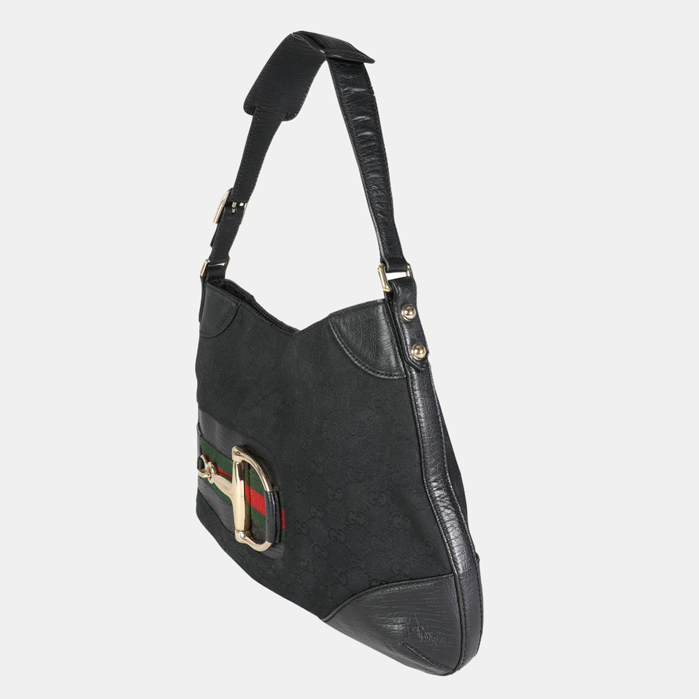 

Gucci Black GG Canvas Web Horsebit Hasler Hobo