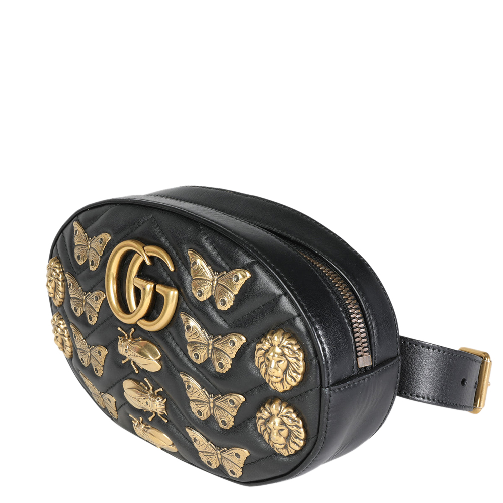 

Gucci Black Stud Matelassé Leather GG Marmont 2.0 Animal Belt Bag