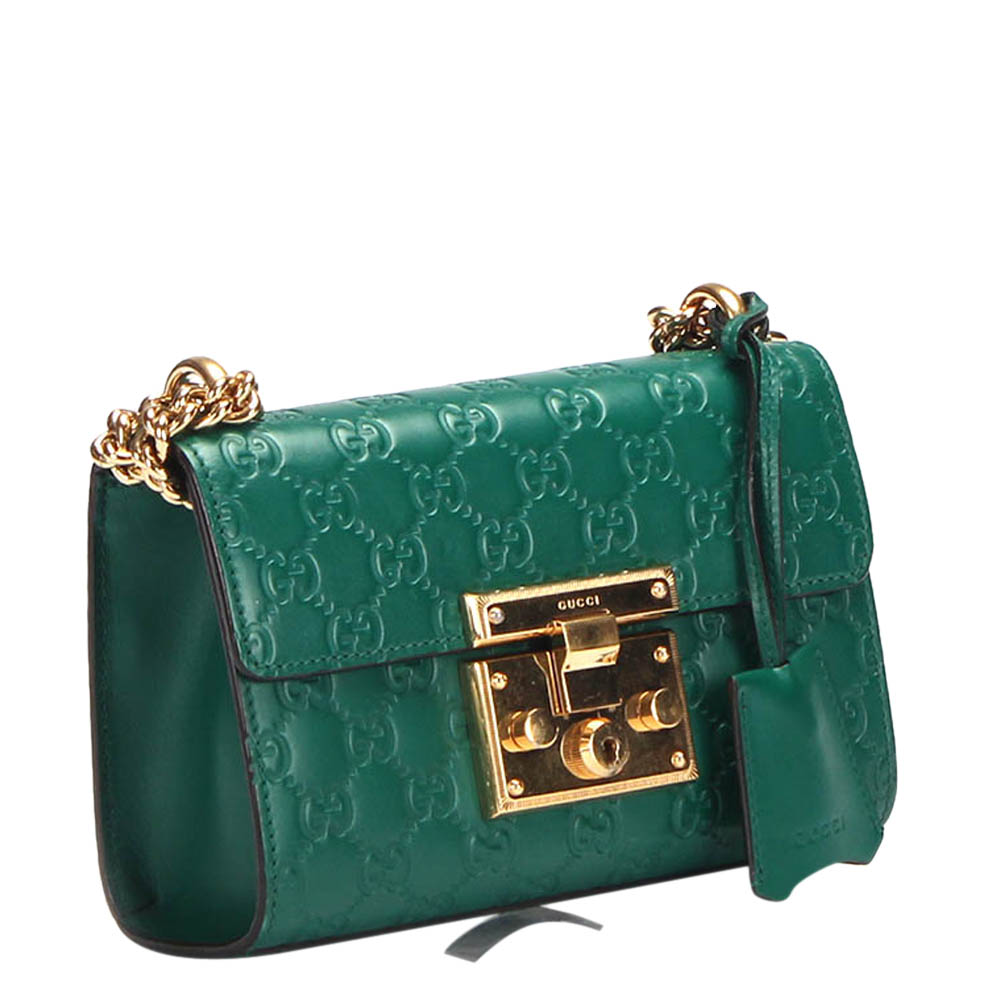 

Gucci Green Calfskin Leather Small Guccissima Padlock Shoulder Bag