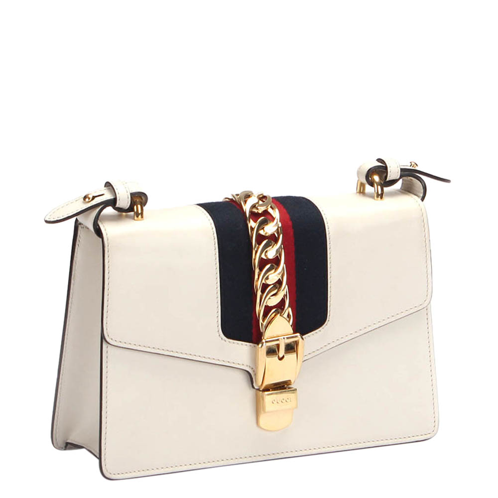 

Gucci White Calfskin Leather Small Sylvie Shoulder Bag