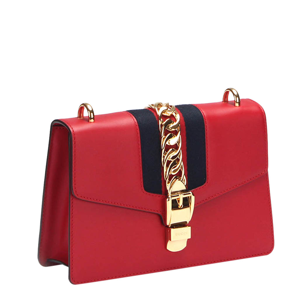 

Gucci Red Calfskin Leather Small Sylvie Shoulder Bag